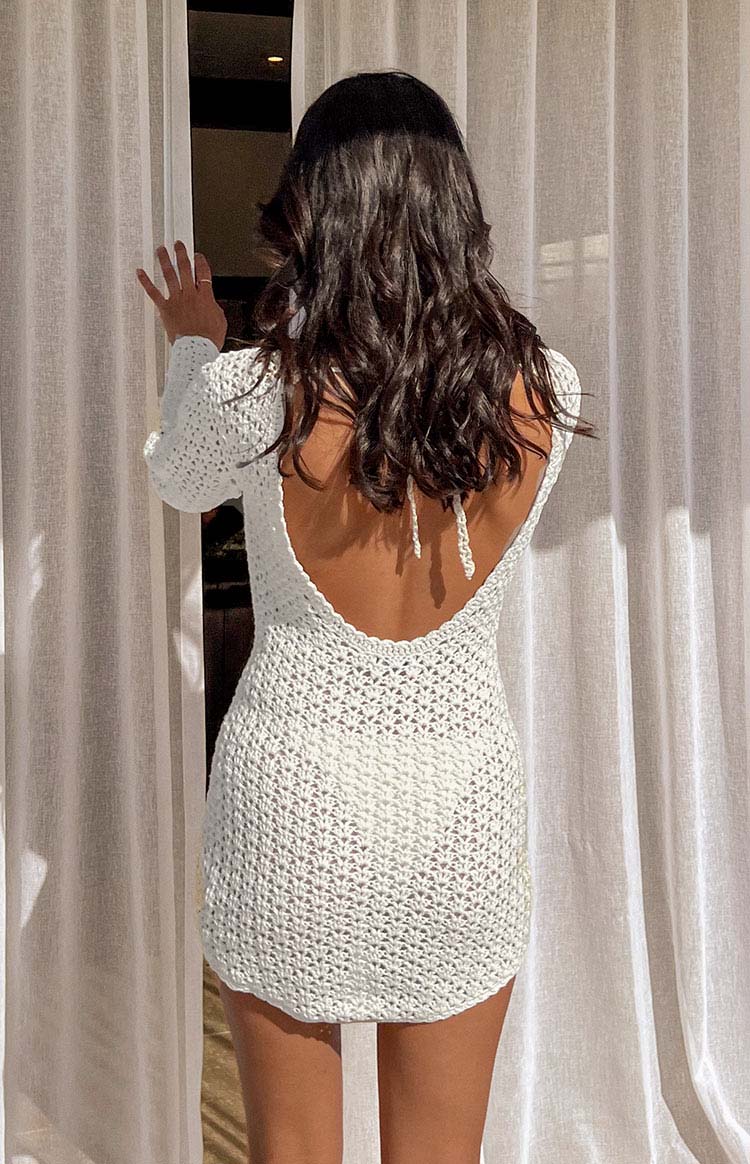 Alessia White Crochet Knit Long Sleeve