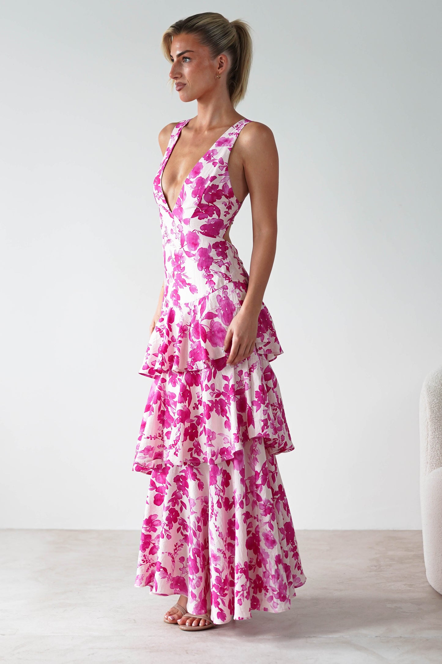 Varana Floral Ruffle Maxi Dress | Pink
