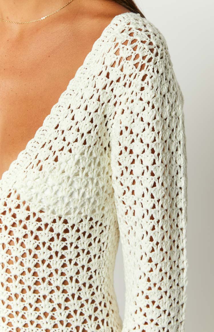 Alessia White Crochet Knit Long Sleeve