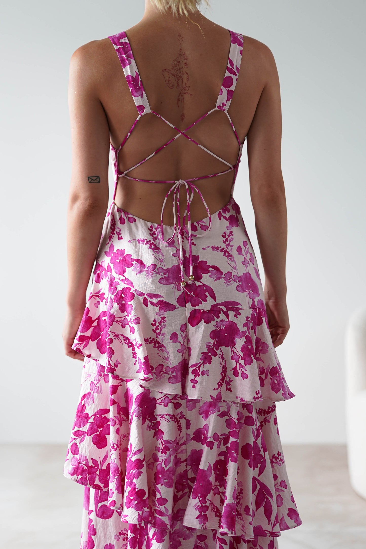 Varana Floral Ruffle Maxi Dress | Pink