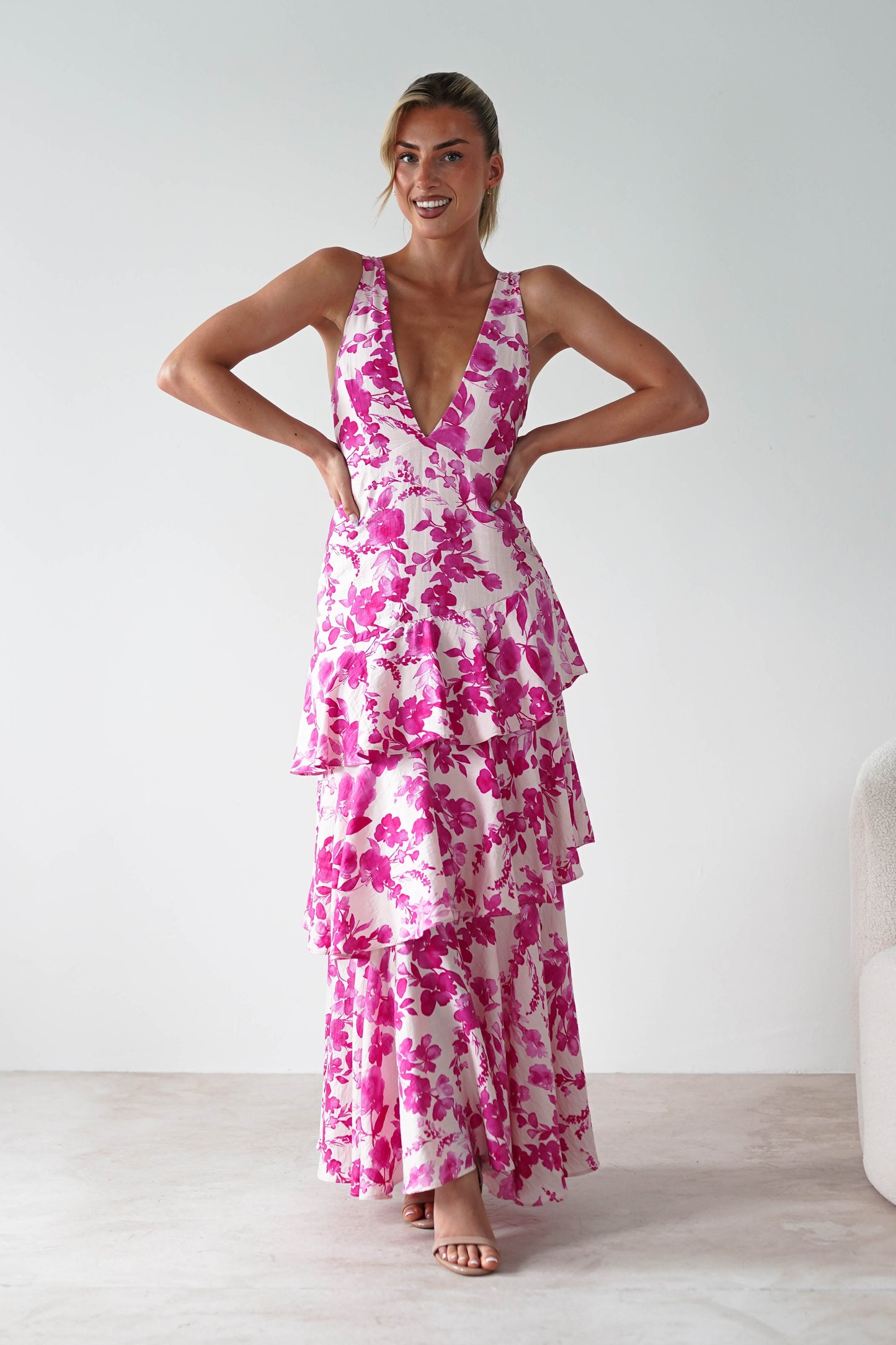 Varana Floral Ruffle Maxi Dress | Pink