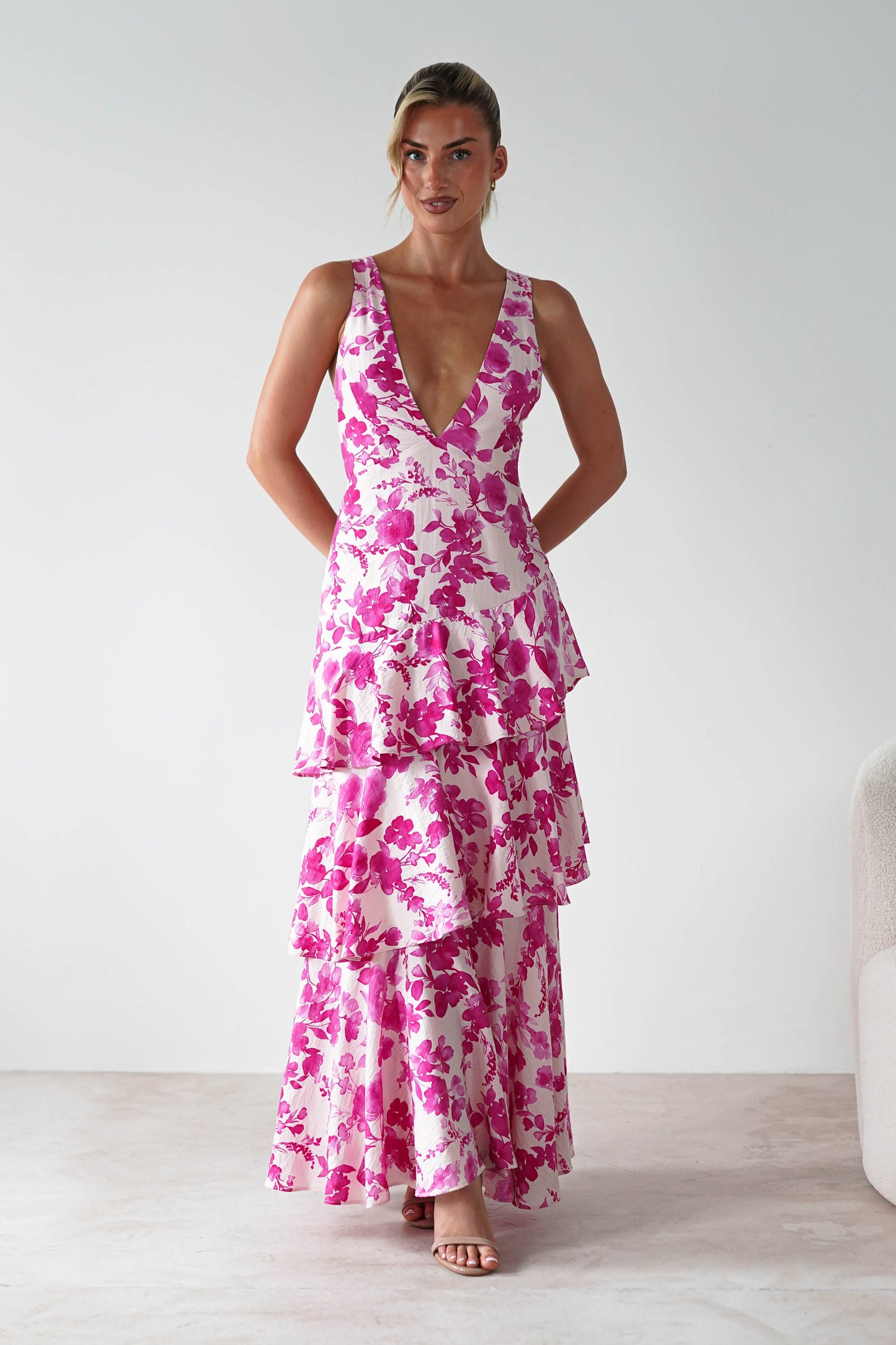 Varana Floral Ruffle Maxi Dress | Pink