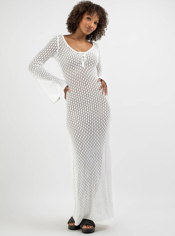 Alessia White Crochet Knit Long Sleeve