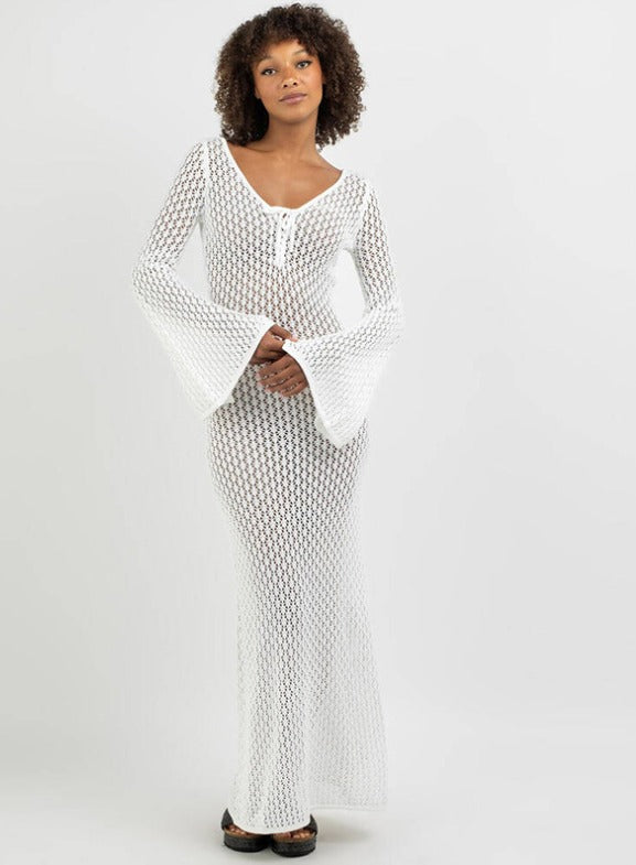 Alessia White Crochet Knit Long Sleeve