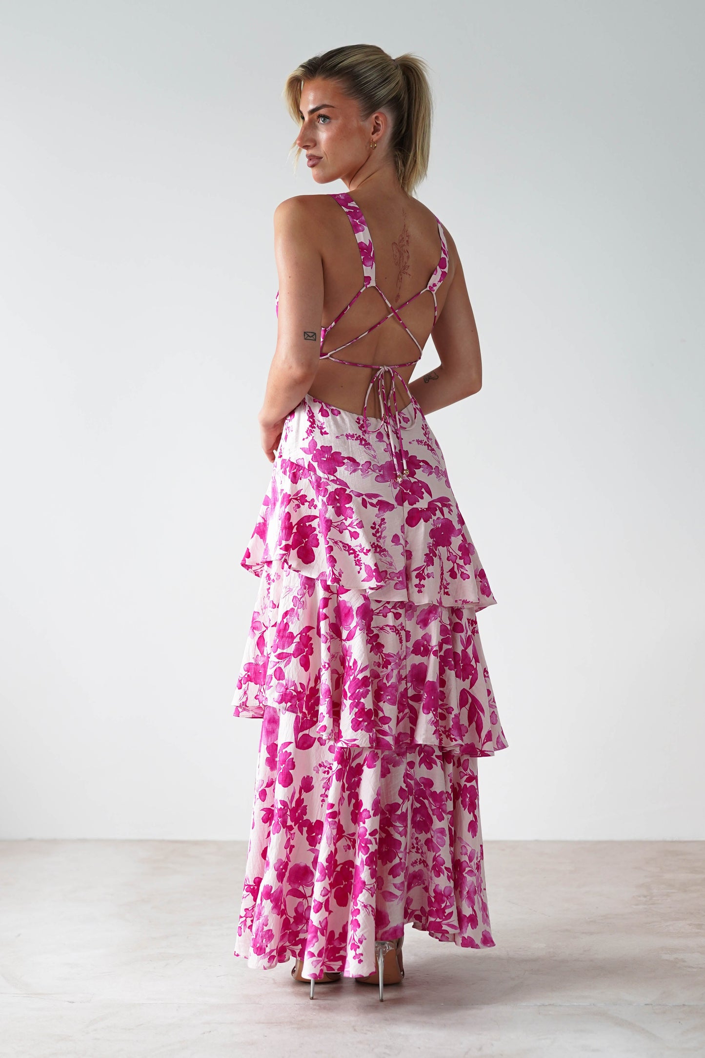 Varana Floral Ruffle Maxi Dress | Pink