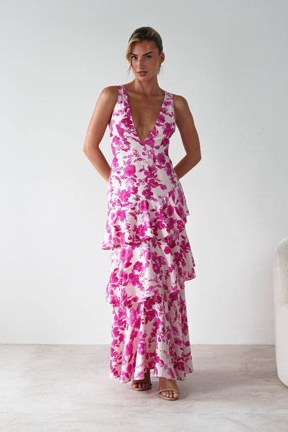 Varana Floral Ruffle Maxi Dress | Pink