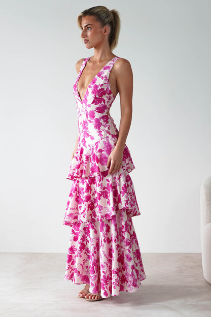 Varana Floral Ruffle Maxi Dress | Pink