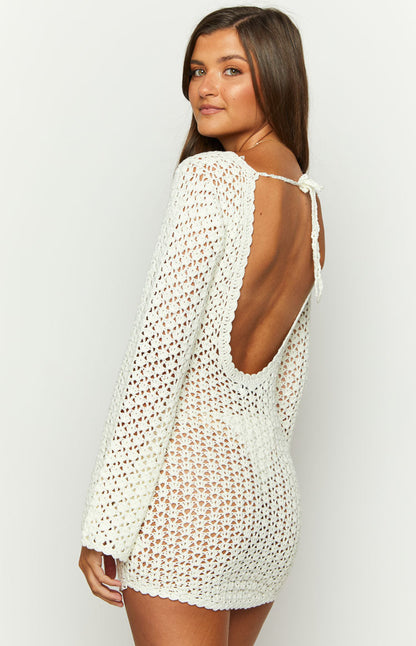 Alessia White Crochet Knit Long Sleeve