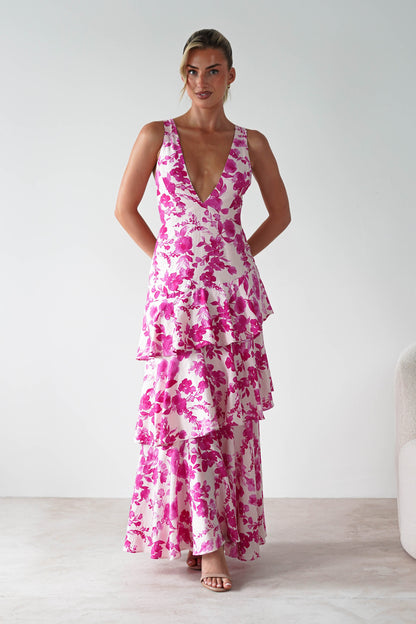 Varana Floral Ruffle Maxi Dress | Pink