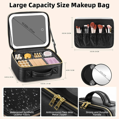 LumiBag™ - Makeup Bag With LED Mirror + Portable Brush Case + Removable Mini Magnifying Mirror