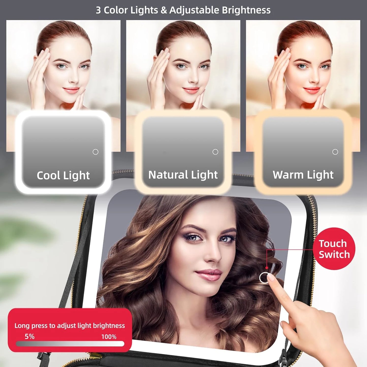 LumiBag™ - Makeup Bag With LED Mirror + Portable Brush Case + Removable Mini Magnifying Mirror