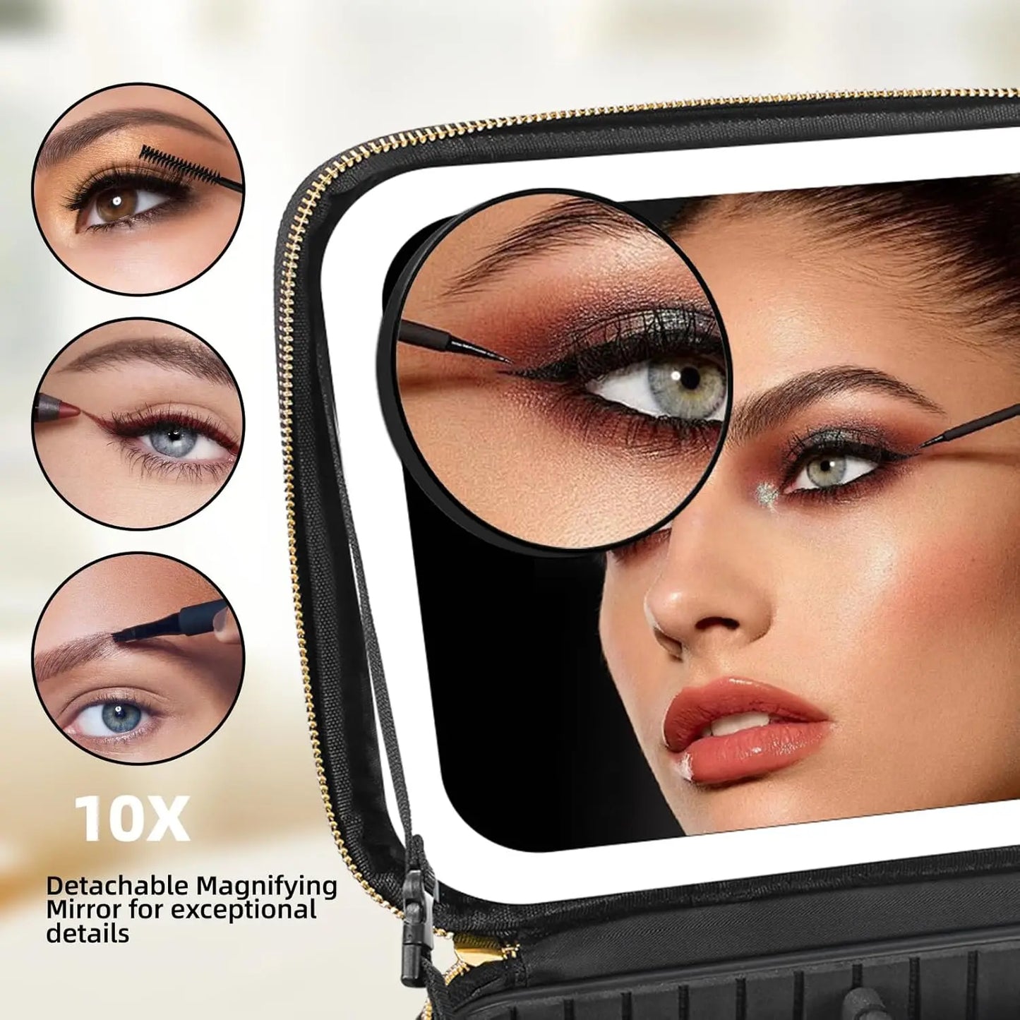 LumiBag™ - Makeup Bag With LED Mirror + Portable Brush Case + Removable Mini Magnifying Mirror