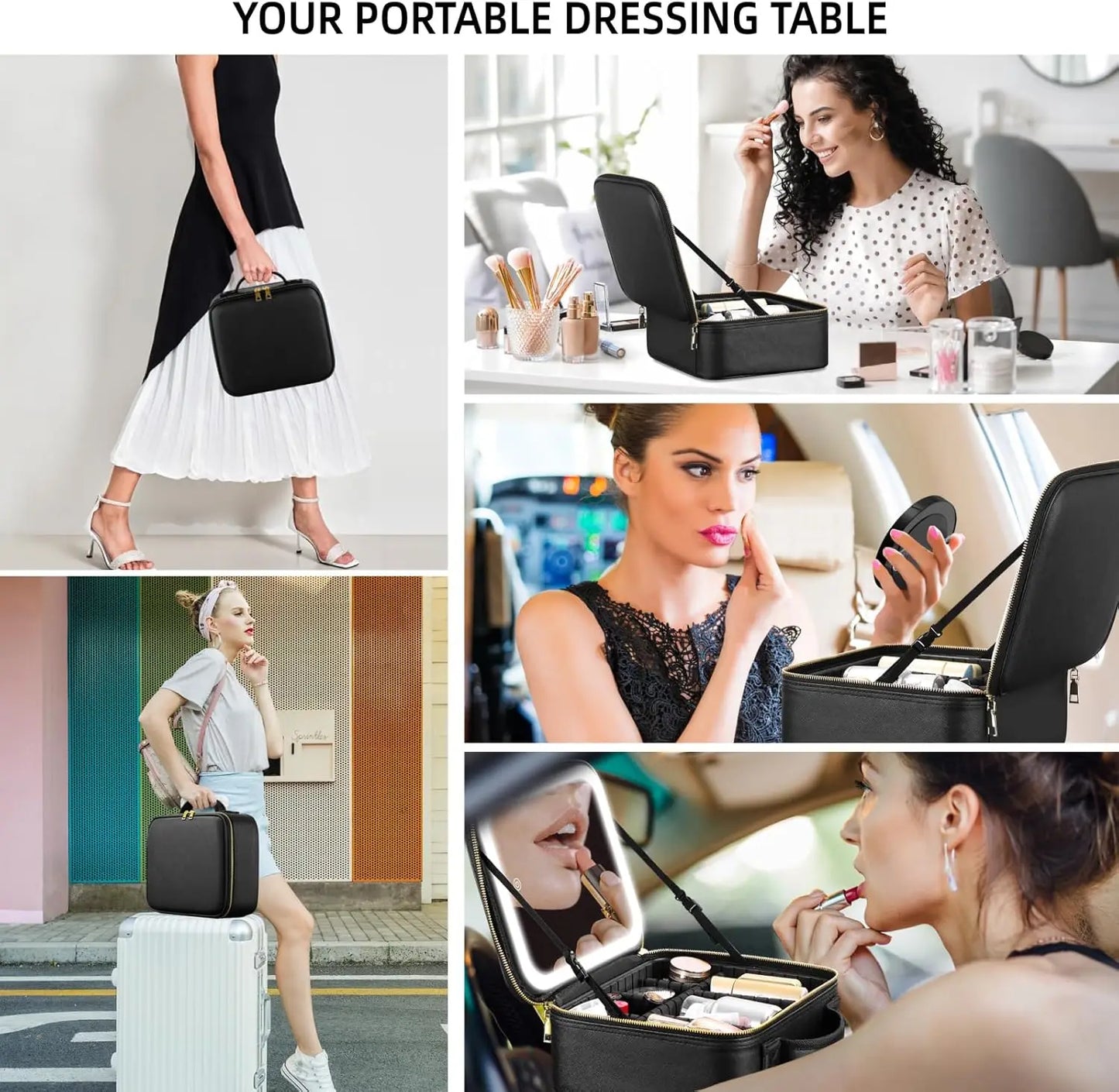 LumiBag™ - Makeup Bag With LED Mirror + Portable Brush Case + Removable Mini Magnifying Mirror