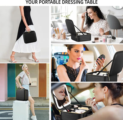 LumiBag™ - Makeup Bag With LED Mirror + Portable Brush Case + Removable Mini Magnifying Mirror