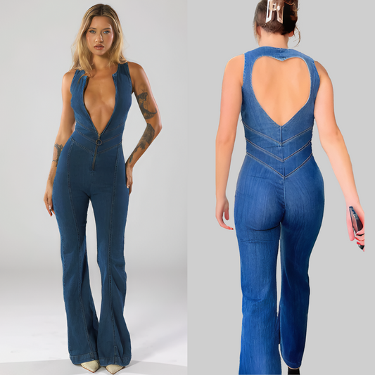 Elegant Heart Denim Jumpsuit
